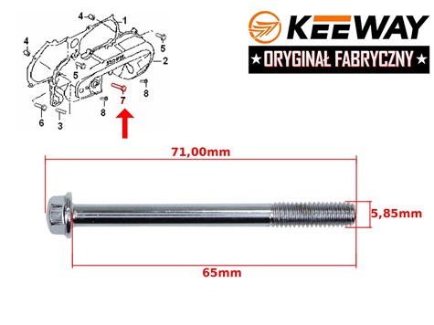ŚRUBA MOCOWANIA POKRYWY PASKA KEEWAY 2T M6x65 ORYGINAŁ