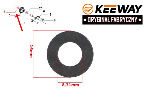 PODKŁADKA ZĘBATKI ROZRUSZNIKA KEEWAY 8x16x1 ORYGIN