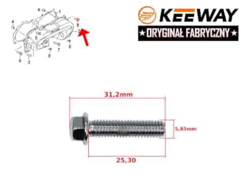 ŚRUBA M6x25mm MOCOWANIA POKRYWY PASKA KEEWAY 2T ORG.