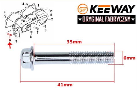 ŚRUBA MOCOWANIA POKRYWY PASKA KEEWAY 2T M6x35 ORYGINAŁ