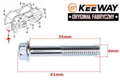 ŚRUBA M6x35mm MOCOWANIA POKRYWY PASKA KEEWAY 2T ORYGINAŁ
