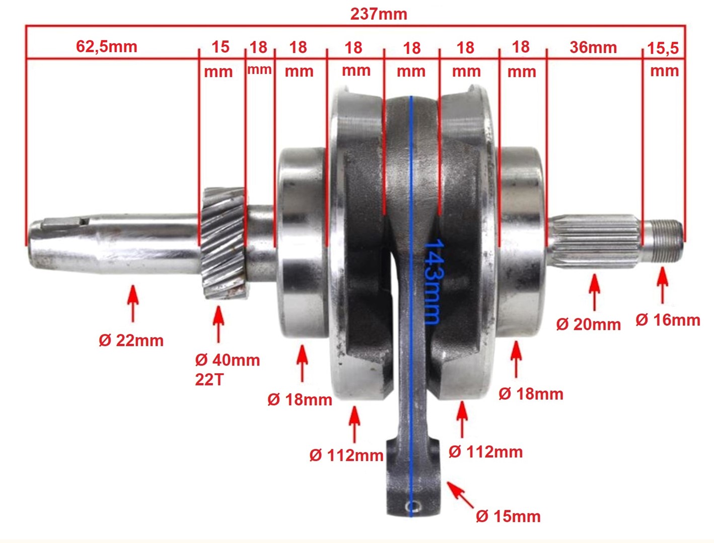 WAŁ KORBOWY ATV 200cc BASHAN PIN 13mm