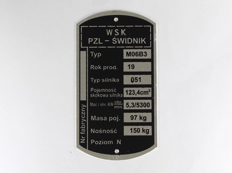 TABLICZKA ZNAMIONOWA WSK M06B3 AG