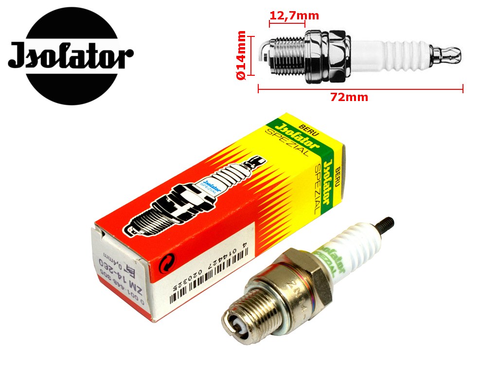 ŚWIECA ZAPŁONOWA ISOLATOR M14-260 BERU MZ TS 150/250 ETZ 125/150/250/251/301 SIMSON S50 S51 SR50 SR80 JAWA TS 350 CZ 175/350