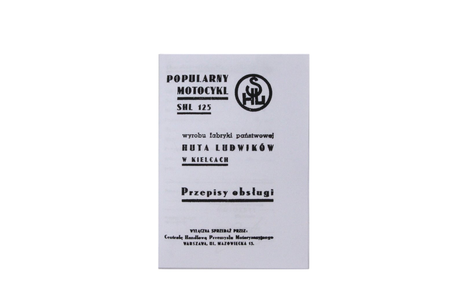 KATALOG INSTRUKCJA PRZEPISY OBSŁUGI SHL 125