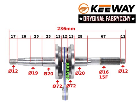 WAŁ KORBOWY KEEWAY 50CC 2T HURRICANE ORYGINAŁ