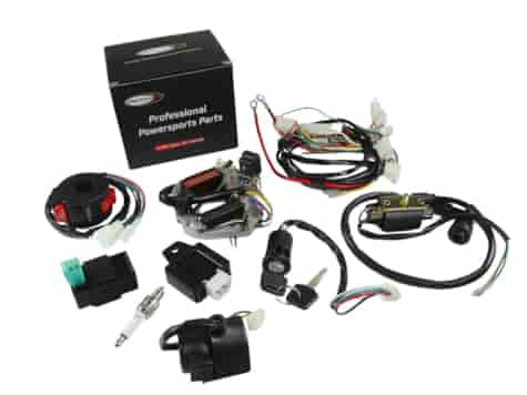 INSTALACJA ELEKTRYCZNA ATV 125 ZESTAW ZAPŁONOWY WIĄZKA CEWKA STATOR PRZEŁĄCZNIK STACYJKA MODUŁ REGULATOR STYK