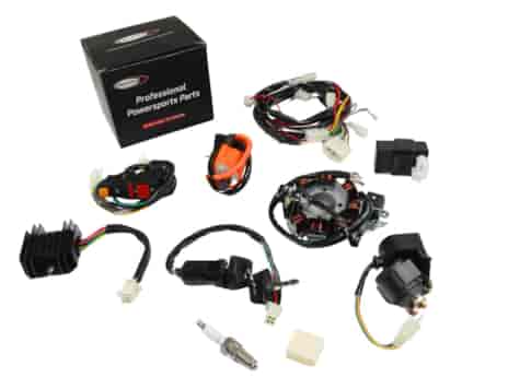 INSTALACJA ELEKTRYCZNA CROSS 150/200 CG ATV 150/200/250 ZESTAW ZAPŁONOWY WIĄZKA CEWKA STATOR PRZEŁĄCZNIK MODUŁ STACYJKA STYK REGULATOR ŚWIECA