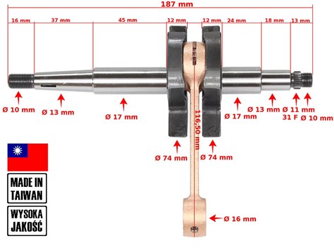 WAŁ KORBOWY ROMET KOMAR KĄT 45° S38 DUELLS DI