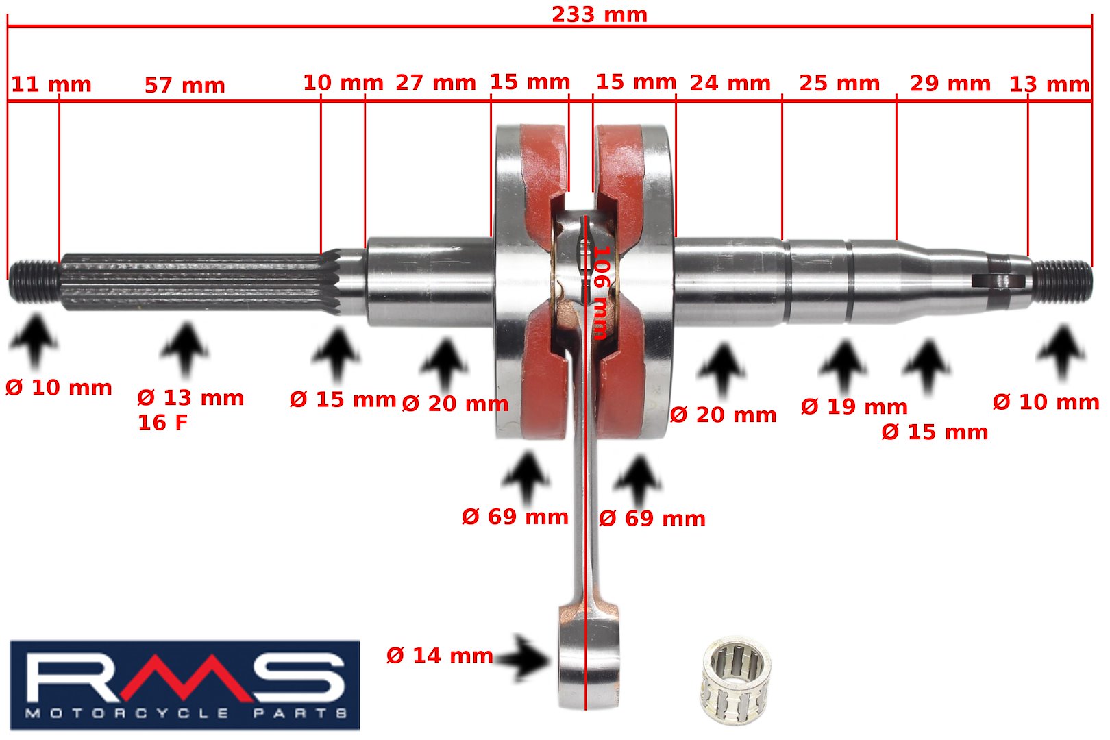 WAŁ KORBOWY MINARELI VERTICAL APRILIA RACING PIN10mm RMS