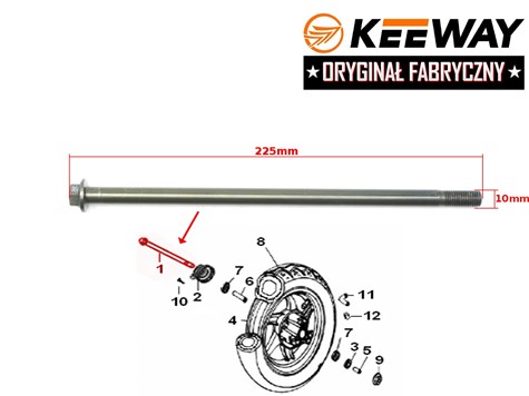 OŚKA KOŁA PRZÓD KEEWAY HURRICANE 50 2T RYGINAŁ