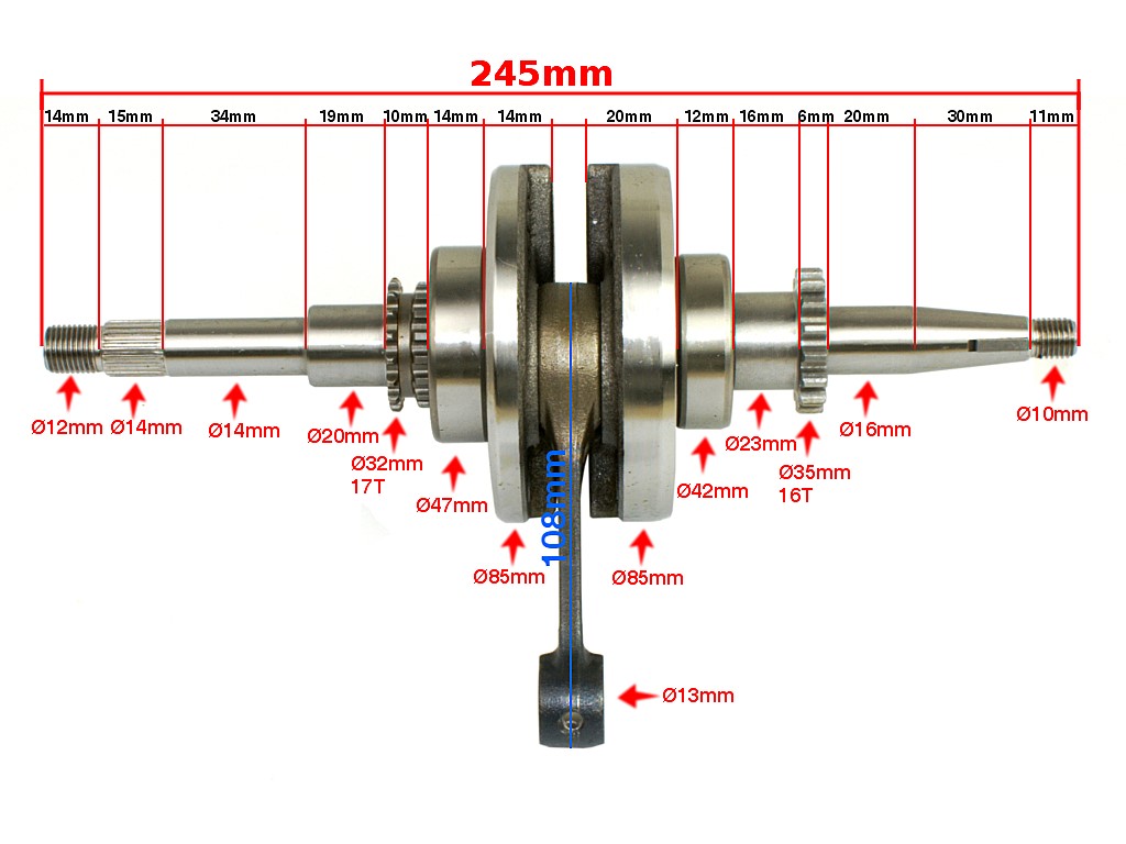 WAŁ KORBOWY GY6-50 16z SKUTER 16Z BAOTIAN ORG PHE